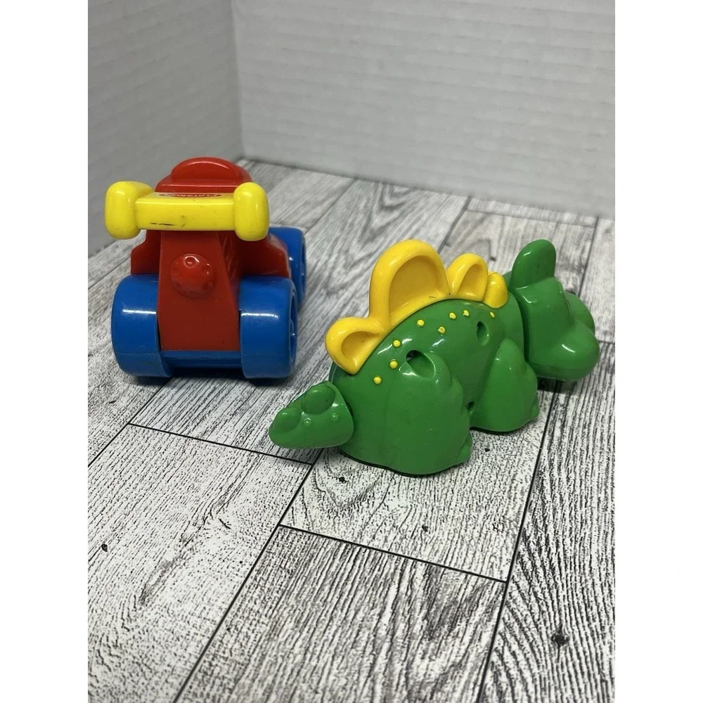 Vintage Playskool Chunky Toddler Toy Lot -‎ Red Race Car & Green Stegosaurus